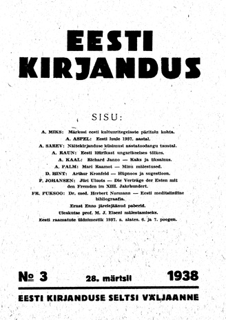 Eesti Kirjandus ; 3 1938