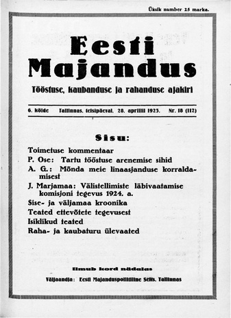 Eesti Majandus ; 18 (112) 1925-04-28