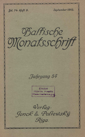 Baltische Monatsschrift ; 9 1912-09