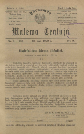 Pärnumaa Maleva Teataja ; 9 (13) 1929-05-10