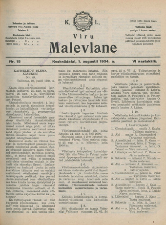 K. L. Viru Malevlane ; 15 1934-08-01