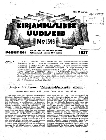 Kirjanduslikke uudiseid ; 15/16 1927