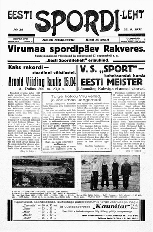 Eesti Spordileht ; 38 1931-09-22