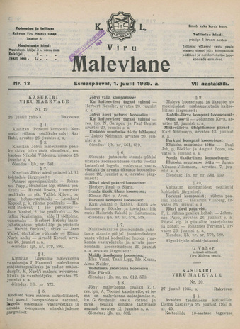 K. L. Viru Malevlane ; 13 1935-07-01