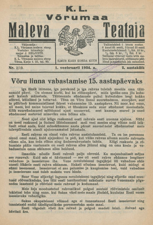 K. L. Võrumaa Maleva Teataja ; 2/19 1934-02-01