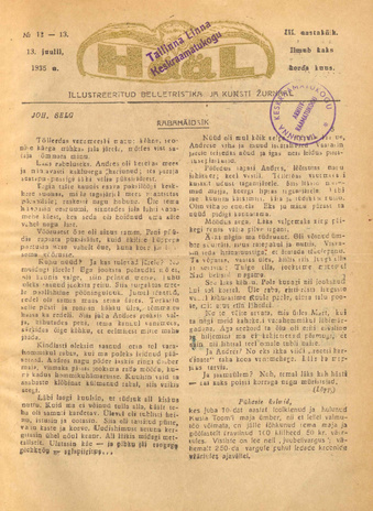 Hääl : kunsti, teaduse ja belletristika kuukiri ; 12-13 1935-07-13