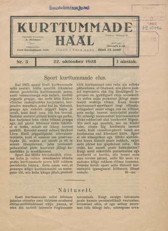 Kurttummade Hääl ; 3 1928-10-22