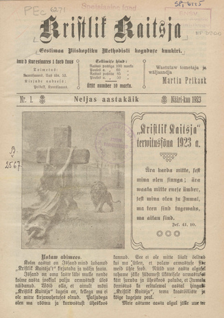 Kristlik Kaitsja : Eesti metodistide häälekandja ; 1 1923-01