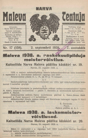 Narva Maleva Teataja ; 17 (158) 1938-09-02