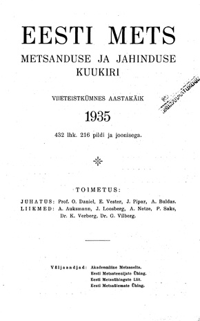Eesti Mets ; sisukord 1935