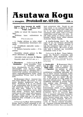 Asutawa Kogu protokoll nr.123 (4) (20. aprill 1920)