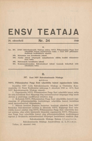 Eesti NSV Teataja ; 34 1940-10-26