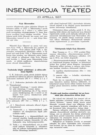 Insenerikoja Teated : ajakiri ; 4 1937-04-23