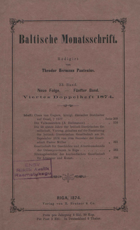 Baltische Monatsschrift ; 4 1874