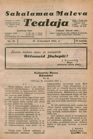 Sakalamaa Maleva Teataja ; 20 1932-12-22