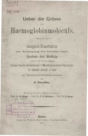Ueber die Grösse des Haemoglobinmolecüls : Inaugural-Dissertation