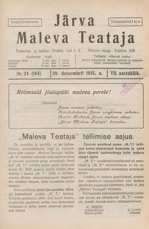 Järva Maleva Teataja ; 24 (164) 1935-12-20
