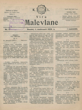 K. L. Viru Malevlane ; 5 1929-02-01